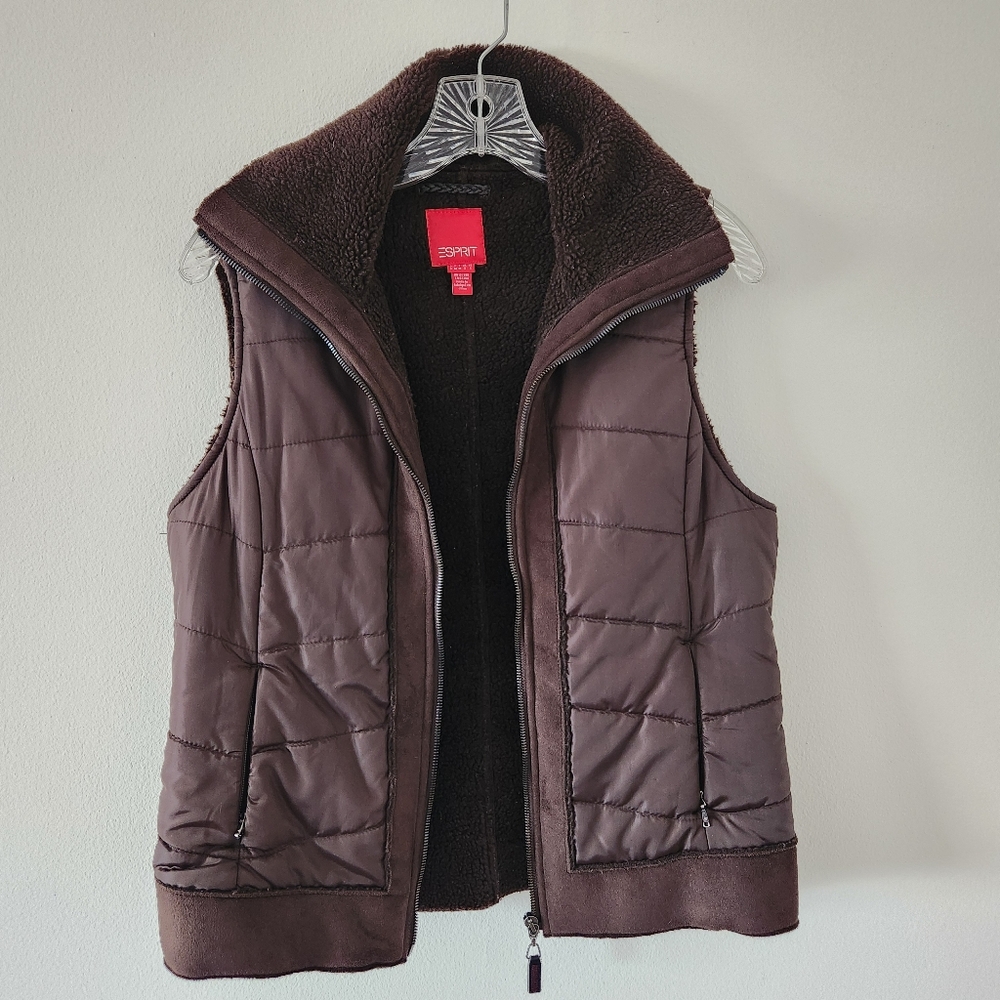 Esprit Brown Faux Suede Vest, Size Medium